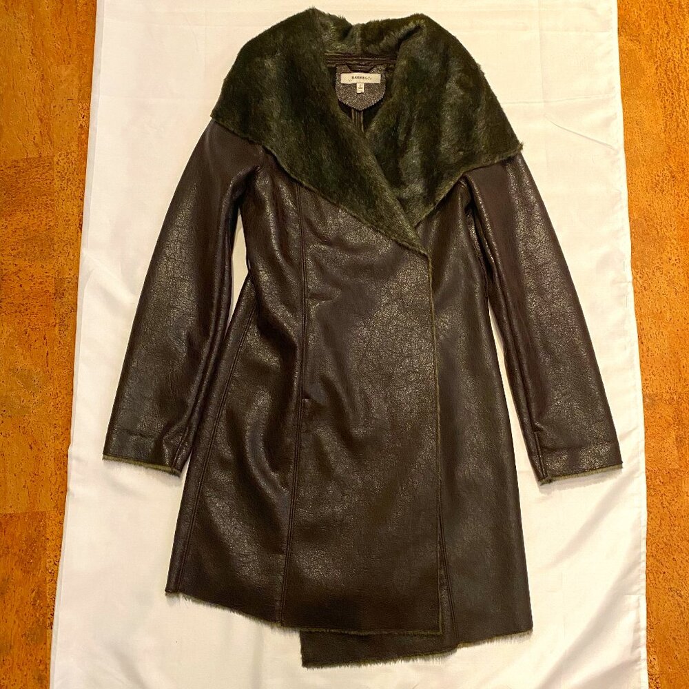 HAWKE & Co Brown Coat Vegan Leather & Shearing Adjustable Sleeves Women S